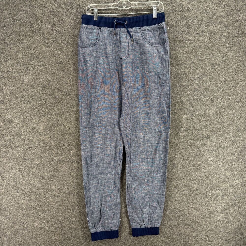 Seanjohn Pants Women XL Blue Chino High Rise Flat Front Drawstring Linen Pockets